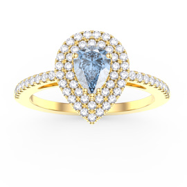 Fusion Aquamarine and Diamond Pear Halo 18ct Yellow Gold Ring