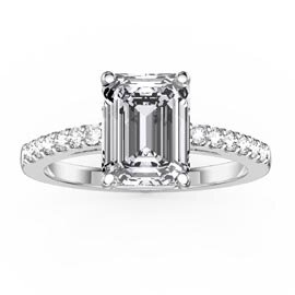 Princess 2ct Moissanite Emerald Cut Pave 18ct White Gold Engagement ring