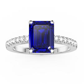 Princess 2ct Sapphire Emerald Cut Diamond Pave 18ct White Gold Proposal ring