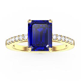 Princess 2ct Sapphire Emerald Cut Moissanite Pave 9ct Yellow Gold Proposal ring