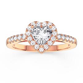 Eternity 1ct Moissanite Heart Diamond Halo 18ct Rose Gold Engagement Ring