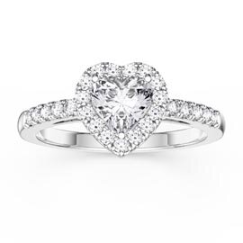 Eternity 1ct Moissanite Heart Diamond Halo 18ct White Gold Engagement Ring