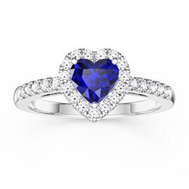 Eternity 1ct Sapphire Heart Diamond Halo 18ct White Gold Engagement Ring