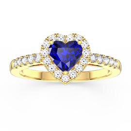Eternity 1ct Sapphire Heart Moissanite Halo 18ct Yellow Gold Engagement Ring