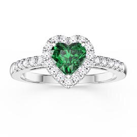 Eternity 1ct Emerald Heart Diamond Halo 18ct White Gold Engagement Ring