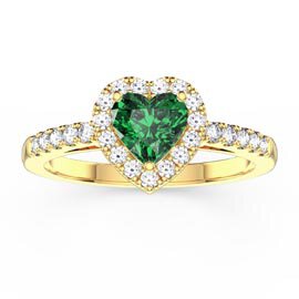 Eternity 1ct Emerald Heart Diamond Halo 18ct Yellow Gold Engagement Ring