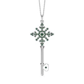 Emerald Snowflake Platinum plated Silver Key Pendant