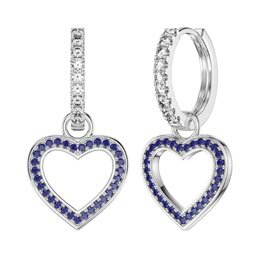 Sapphire Heart Platinum plates Silver Interchangeable Hoop Drop Set