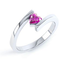 Combinations Pink Sapphire Heart Stacking Silver Ring