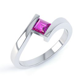 Combinations Pink Sapphire Square Stacking Silver Ring