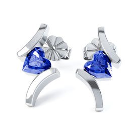 Combinations Blue Sapphire Heart Rhodium plated Silver Earrings