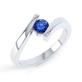 Combinations Blue Sapphire Round Silver Stacking Ring