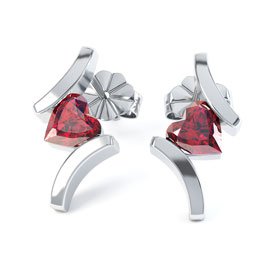 Combinations Ruby Heart Rhodium plated Silver Earrings