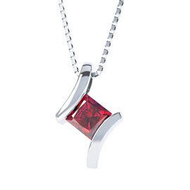 Combinations Princess Ruby Square Platinum plated Silver Pendant