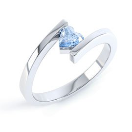 Combinations Aquamarine Platinum plated Silver Heart Stacking Ring