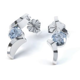 Combinations Aquamarine Round Rhodium plated Silver Earrings