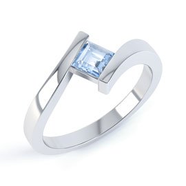 Combinations Aquamarine Square Stacking Silver Ring