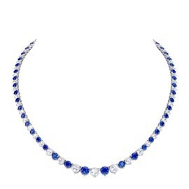 Eternity Sapphire Platinum plated Silver Tennis Necklace