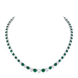 Eternity Emerald Platinum plated Silver Tennis Necklace
