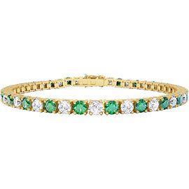 Eternity Emerald and White Sapphire 9ct Yellow Gold Tennis Bracelet
