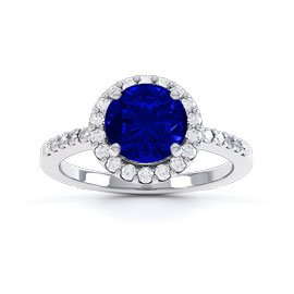 Eternity 1ct Sapphire Halo Platinum plated Silver Promise Ring