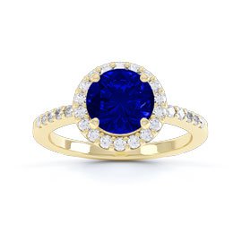 Eternity 1ct Sapphire Moissantie Halo 18ct Yellow Gold Engagement Ring