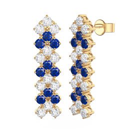Eternity Three Row Sapphire and Diamond CZ 18ct Gold plated Silver Drop Earrings