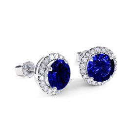 Eternity 2ct Sapphire Halo Platinum plated Silver Stud Earrings