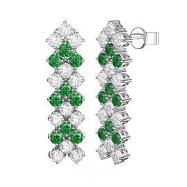 Eternity Three Row Emerald Platinum finished Silver Drop Earrings