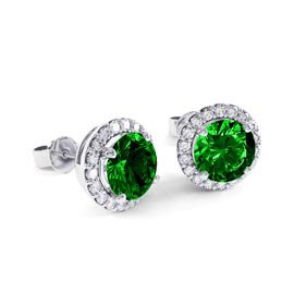 Eternity 2ct Emerald Halo Platinum plated Silver Stud Earrings