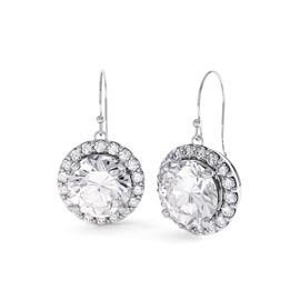 Eternity 2ct White Sapphire Halo Platinum plated Silver Drop Earrings