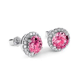 Halo 2ct Pink Sapphire 9ct White Gold Moissanite Halo Stud Earrings