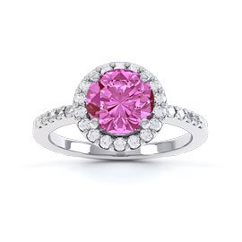 Halo 1ct Pink Sapphire Halo Platinum plated Silver Promise Ring