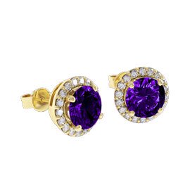 Halo 2ct Amethyst and Diamond 18ct Yellow Gold Stud Earrings