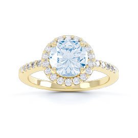 Eternity 1ct Aquamarine and Diamond Halo 18ct Yellow Gold Engagement Ring