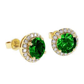 Halo 2ct Chrome Diopside 9ct Yellow Gold Stud Earrings