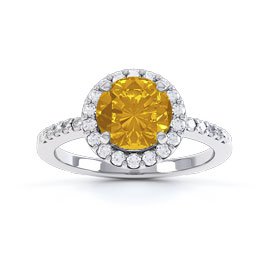 Halo 1ct Citrine Platinum plated Halo Silver Promise Ring