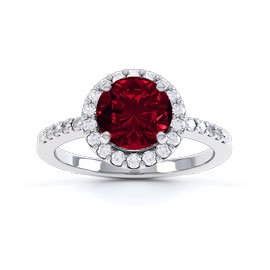 Halo 1ct Garnet Platinum plated Halo Silver Promise Ring