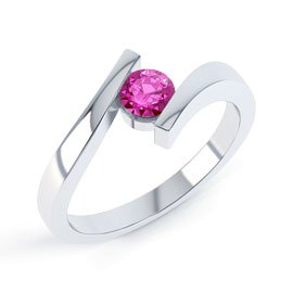 Combinations Pink Sapphire Round Stacking Silver Ring