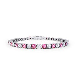Halo Pink Sapphire CZ Rhodium plated Silver Tennis Bracelet