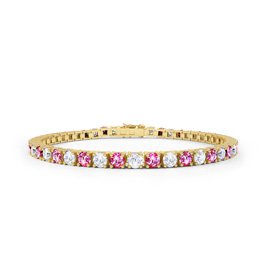 Halo Pink Sapphire CZ 18ct Gold plated Silver Tennis Bracelet