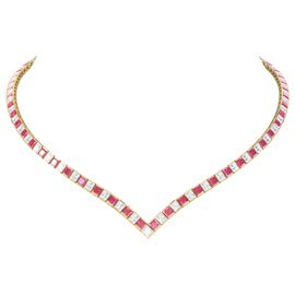 Princess Ruby CZ 18ct Gold plated Silver Tennis Necklace