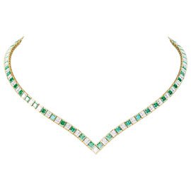 Princess Emerald CZ Gold plated Silver Tennis Necklace