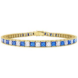 Princess Blue Sapphire and Diamond 3.9ct GH SI 18ct Yellow Gold Tennis Bracelet