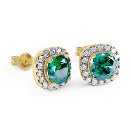 Princess 2ct Emerald Halo 18ct Gold Vermeil Stud Earrings