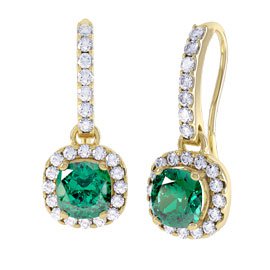 Princess 2ct Emerald Halo 18ct Gold Vermeil Pave Drop Earrings