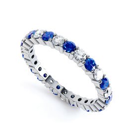 Promise Sapphire and Moissanite 18ct White Gold Full Eternity Ring 2.5mm Band