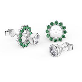 Infinity White Sapphire Platinum plated Silver Stud Earrings Emerald Halo Jacket Set