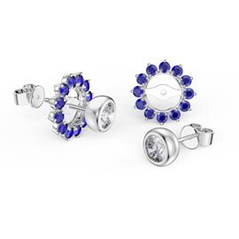 Infinity White Sapphire Platinum plated Silver Stud Earrings Sapphire Halo Jacket Set