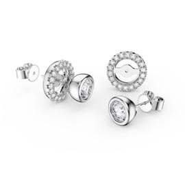 Infinity White Sapphire Platinum plated Silver Stud Earrings Halo Jacket Set